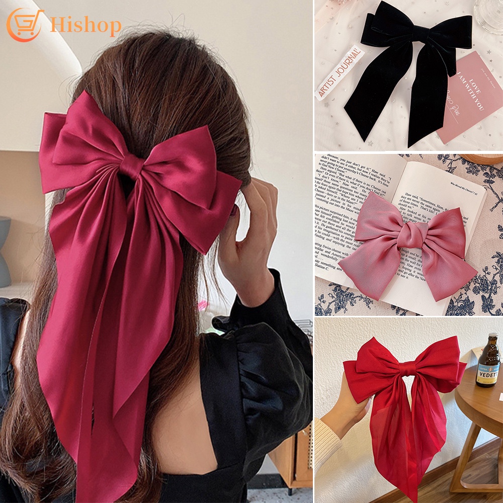 Kẹp Tóc Nơ Ruy Băng Phối Ren Thời Trang Cho Nữ