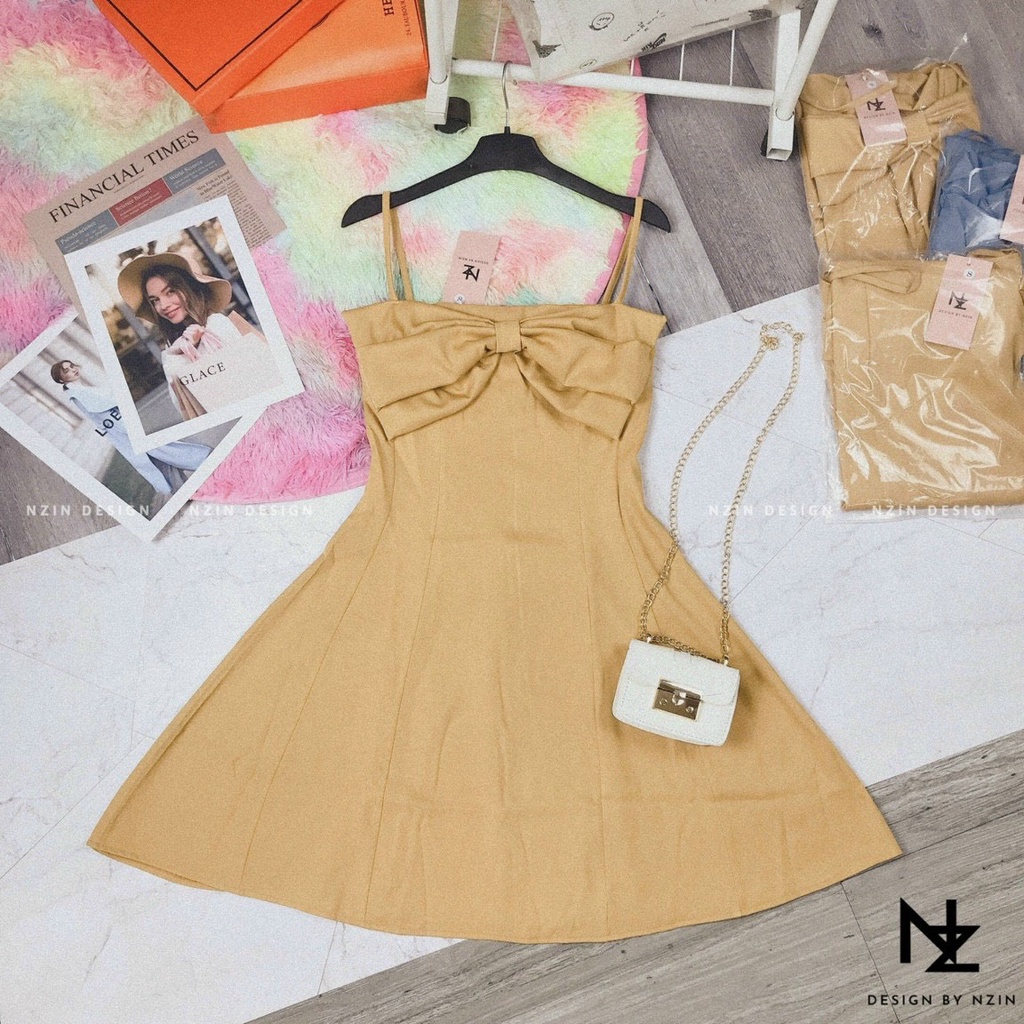 Váy đầm nữ hai dây kết nơ ngực kiểu dáng thời thượng trẻ trung (có mút)