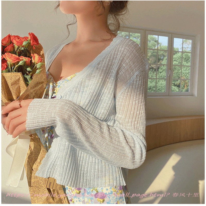 Áo Khoác cardigan Dệt Kim Tay Dài Cổ Chữ V Chống Nắng Thời Trang Mùa Hè Cho Nữ