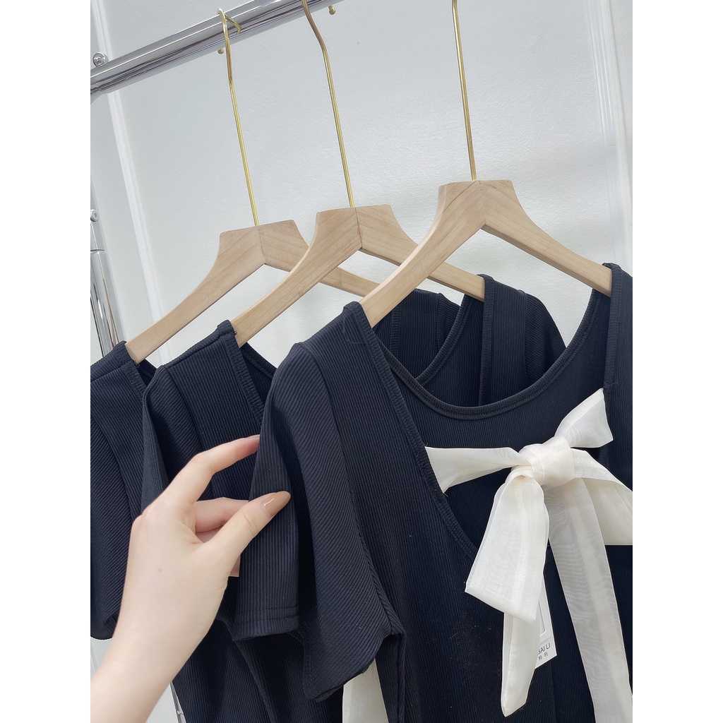 Váy nơ lưng len tăm dáng xòe tôn eo ngắn tay MIVOSA VN205