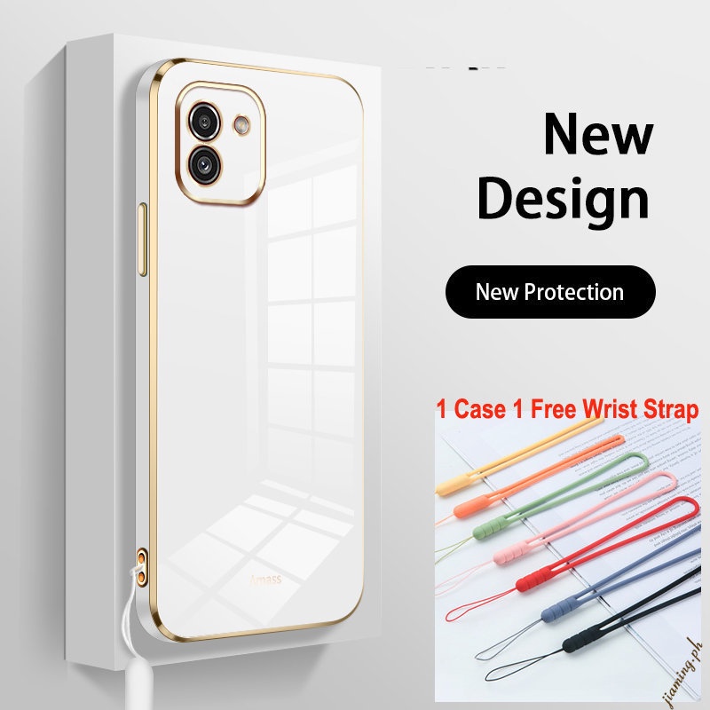 Ốp Điện Thoại Silicon Mềm Viền Thẳng 6D Chất Lượng Cao Có Dây Đeo Cho SAMSUNG Galaxy A03 Sự Bảo Vệ