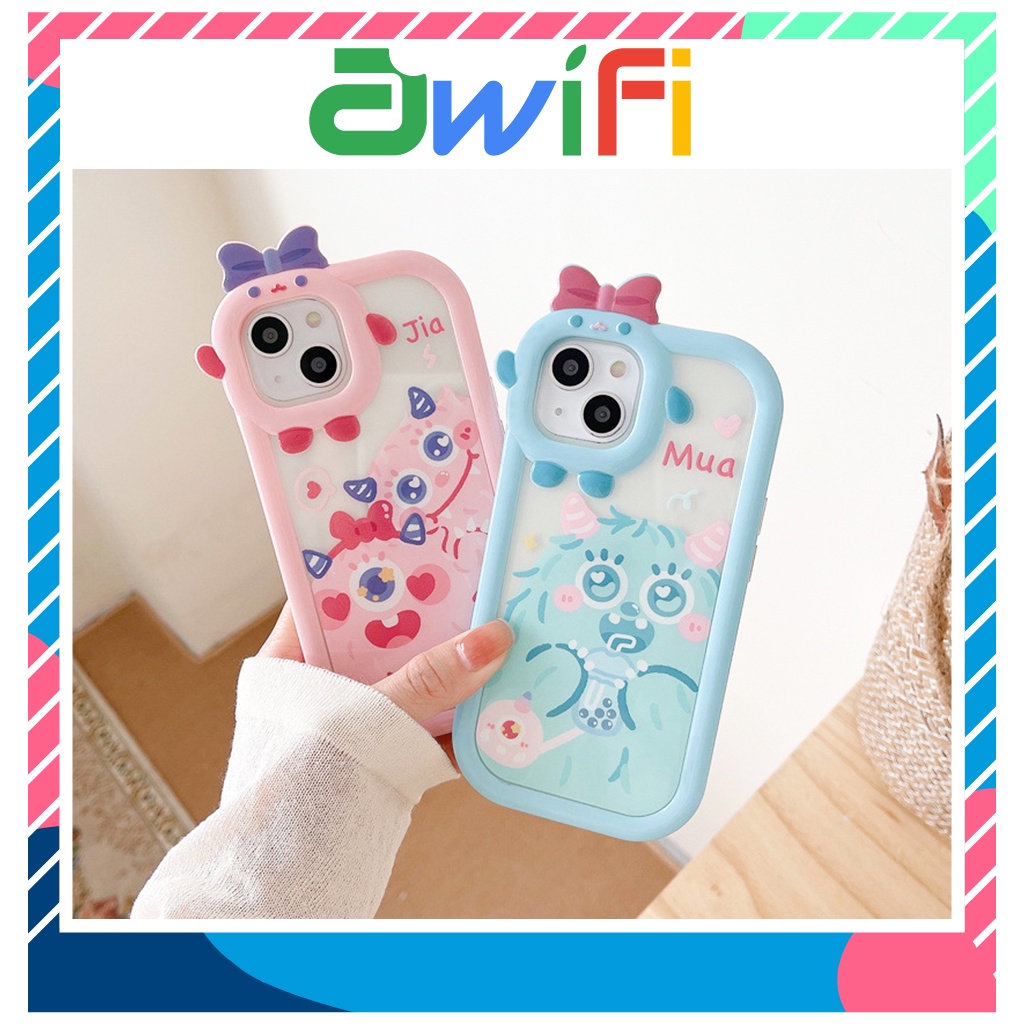Ốp Lưng Iphone Nơ Camera Hình Vuông Monster Cute 6/6Splus/7/7Plus/8/8Plus/X/Xs/11/12/13/Pro/Max/Promax - Sale Sốc U5 - 4