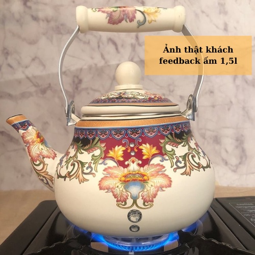 Ấm Trà Tráng Men hoa, Ấm Pha Trà Dùng Trên Bếp Từ, Ấm Đun Nước Liin Decor