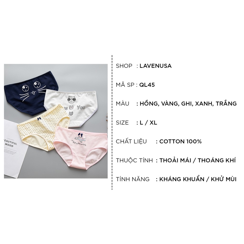 Quần lót nữ cotton cao cấp co giãn kháng khuẩn in hình đáng yêu dễ thương QL45 | BigBuy360 - bigbuy360.vn