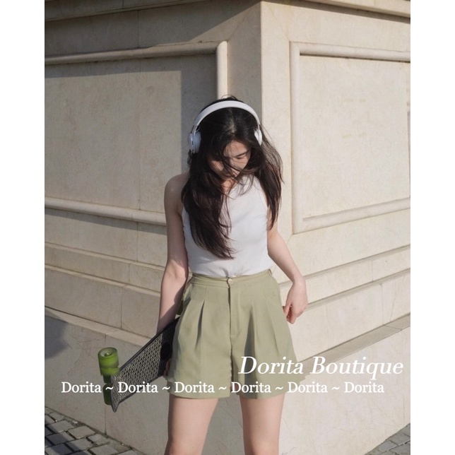 Quần short vải cạp cao cài cúc basic, Quần short lưng cao Hàn Quốc - Dorita Boutique