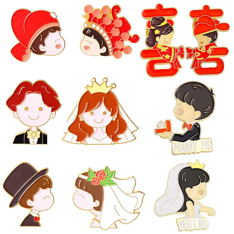 Ghim Cài Áo Hình Cô Dâu Chú Rể Hoạt Hình Sáng Tạo Làm Quà Tặng Cho Bạn Bè