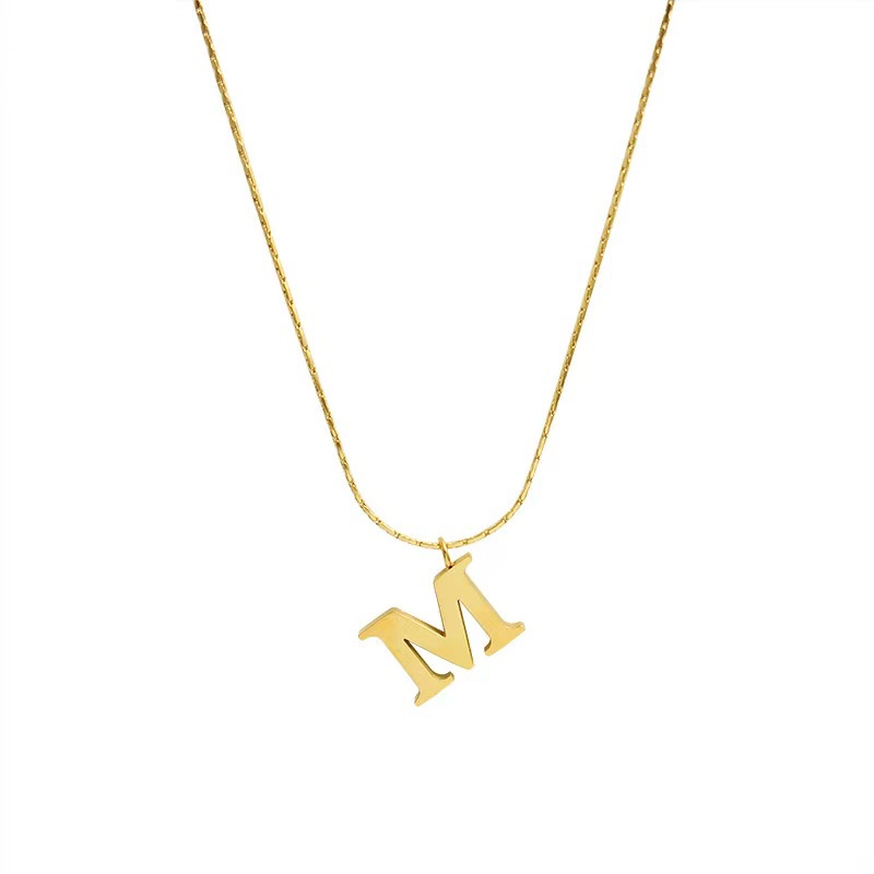 Vòng cổ Thép Titan Mạ Vàng 14K Mặt Chữ M Cá Tính Cho Nữ