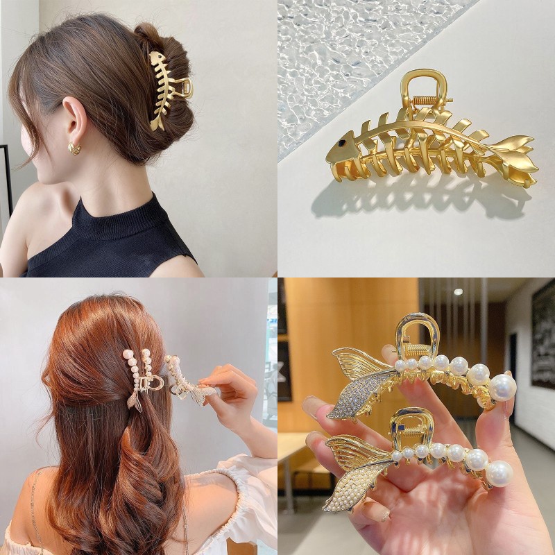 Mới Kẹp Tóc Kim Loại Hình Xương Cá