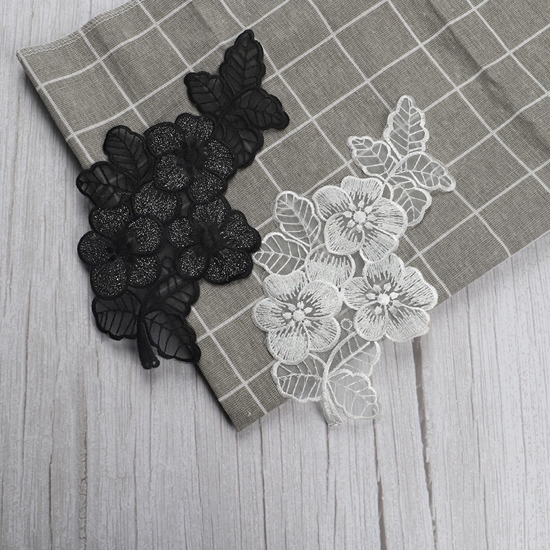 1 Miếng Vải Ren Thêu Hoa Màu Đen Tan Trong Nước 20 * 11cm