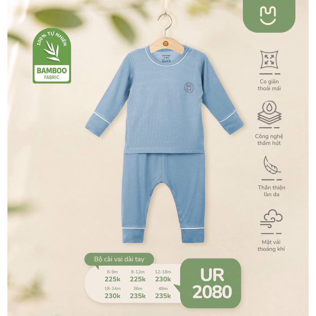 Bộ Uala Rogo dài tay Bamboo cao cấp mềm mịn thoáng mát thấm hút tốt trơn gân chìm cho bé trai bé gái 2080