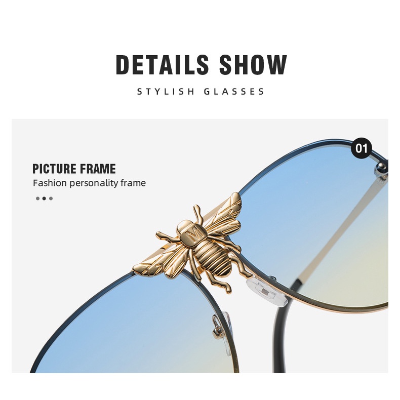 Kính Mát Gọng Kim Loại Hình Con Ong Phong Cách Retro Cho Nam Và Nữ
