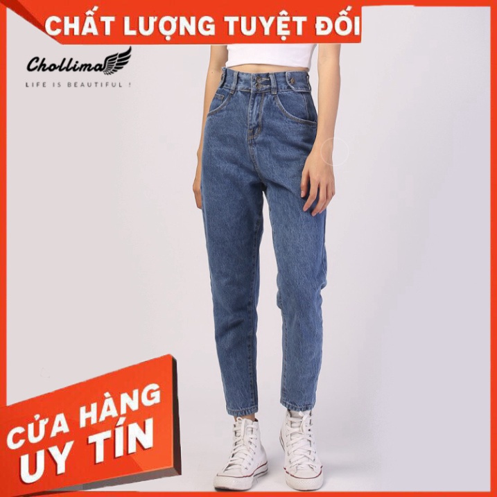 Quần baggy jeans nữ Chollima form rộng 2 bách vuông,lưng thun QD016 - Hàng nhập khẩu