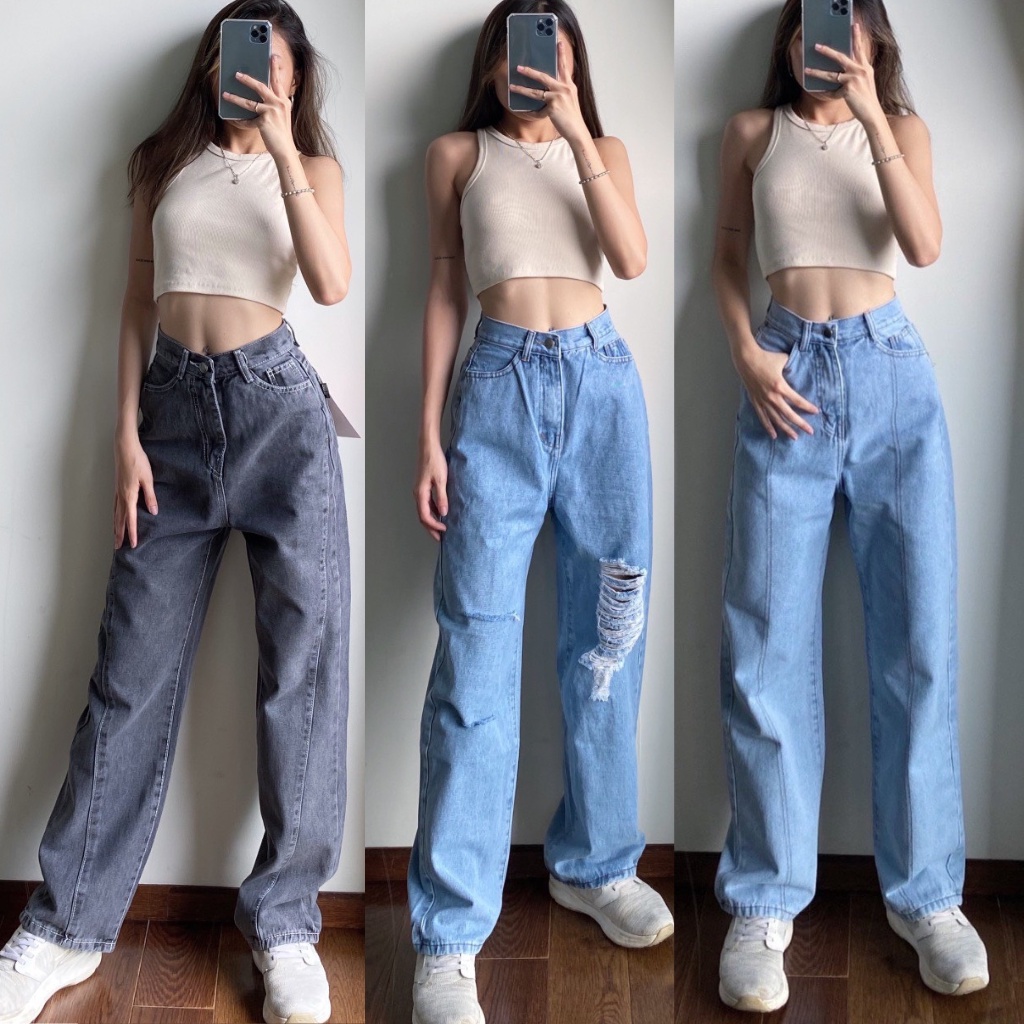 Quần jean dài ống rộng phong cách Hàn Quốc (Mã 1305)