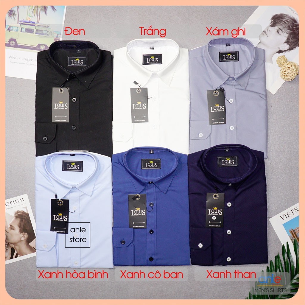 Áo sơ mi nam đẹp công sở LOUIS dài tay form Hàn Quốc cotton lụa cao cấp xuất khẩu màu trắng đen [Ảnh và Video Thật]