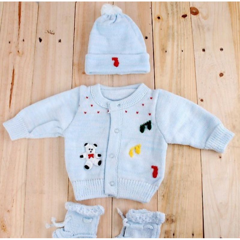 set áo len nón len và vớ len cho bé