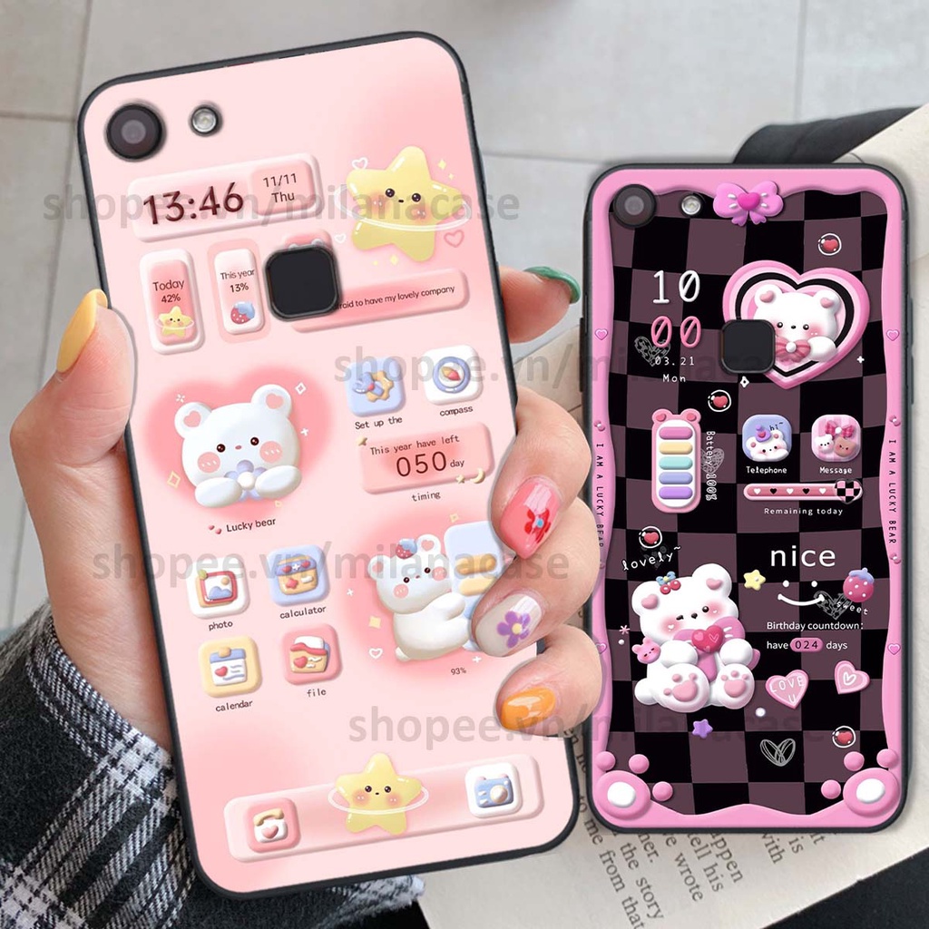 Ốp Vivo V7 / V7 Plus / V7+ hình đồng hồ icon gấu mèo cute cực dễ thương ngộ nghĩnh