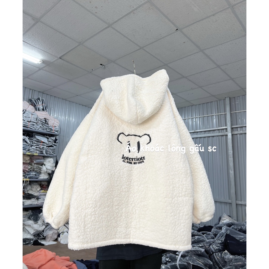 Áo khoác lông cừu 2 lớp form rộng, áo khoác thêu logo lót bông ấm áp thời trang thu đông phong cách Hàn Quốc | BigBuy360 - bigbuy360.vn