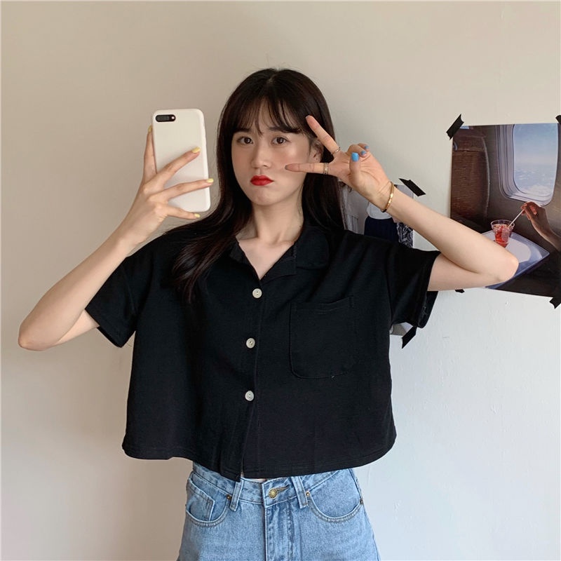 Áo sơ mi tay ngắn dáng rộng phong cách Hàn Quốc thời trang cho nữ