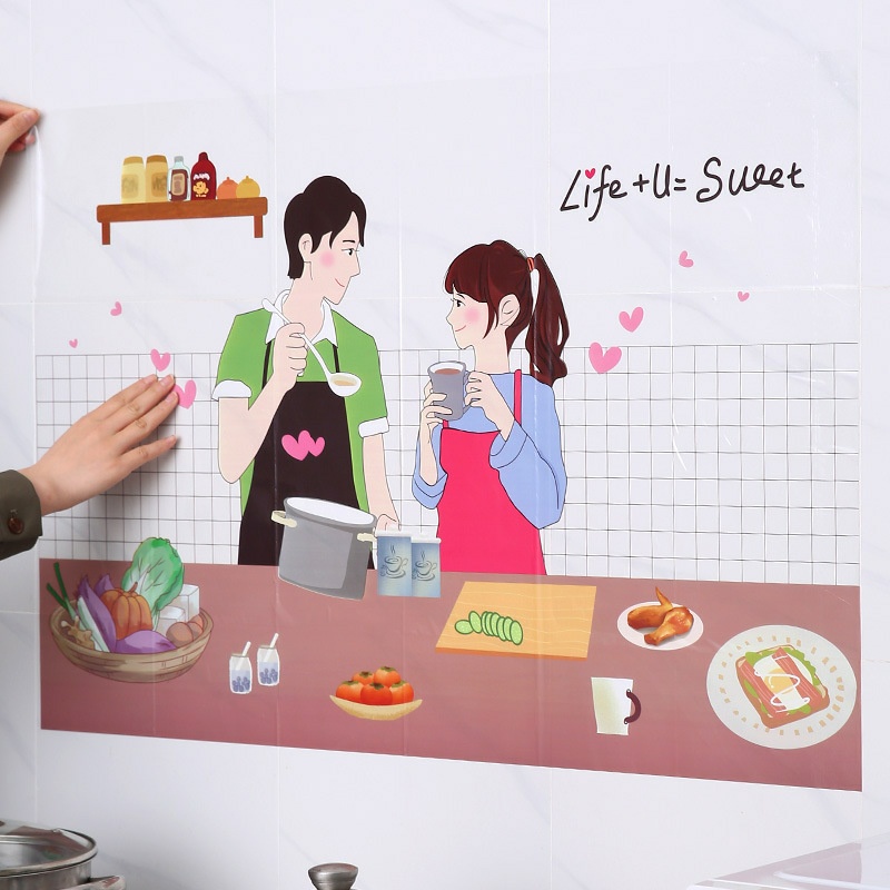 Giấy dán bếp chống dầu mỡ, dễ lau chùi, decal dán tường bếp trang trí cute