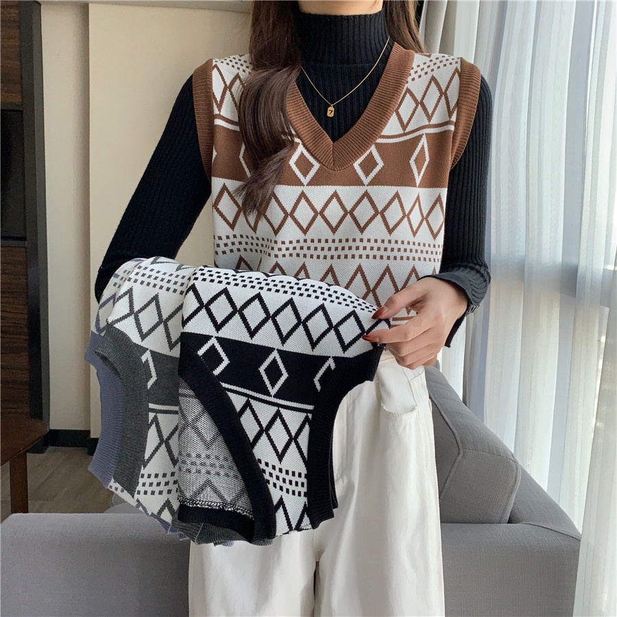 SUXI MỚI Áo sweater không tay cổ chữ v thời trang thu đông cho nữ