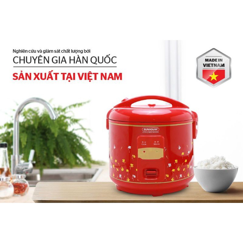 Nồi cơm điện Sunhouse 1.8L SH18M màu đỏ bảo hành 12 tháng chính hãng