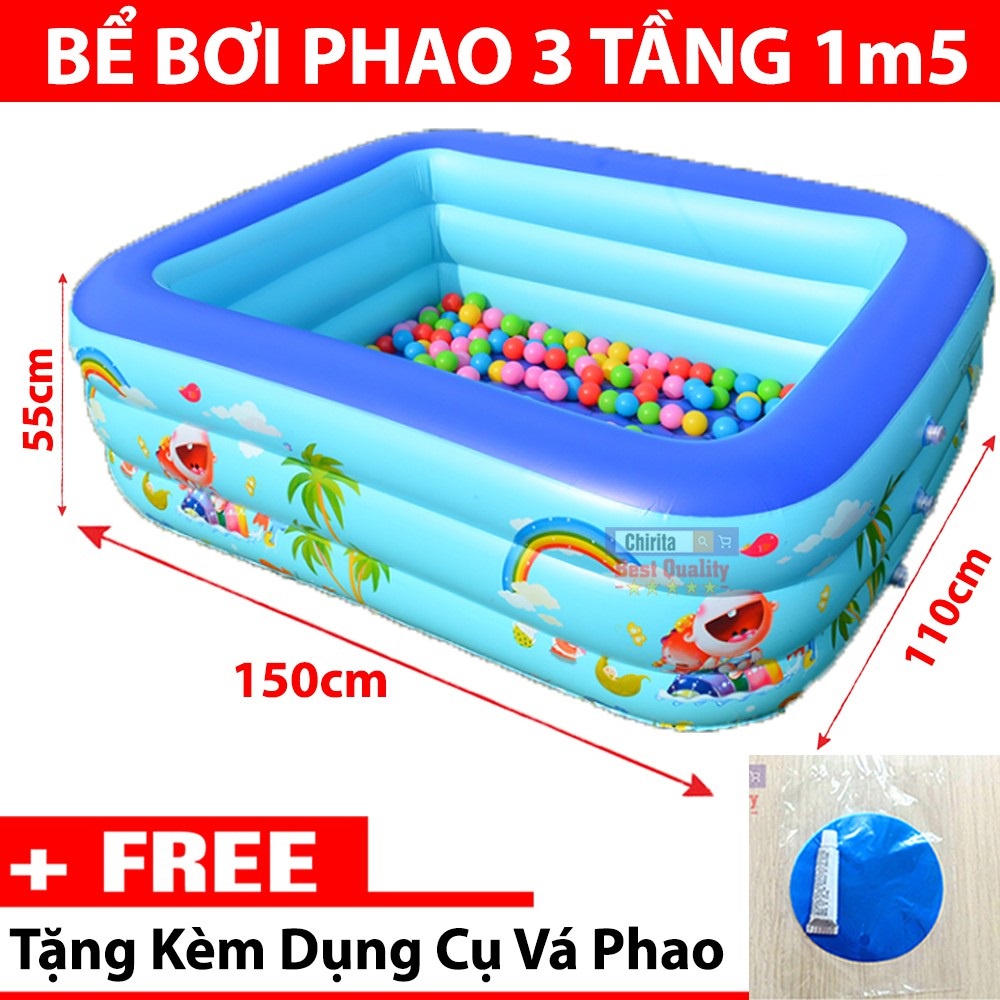 Bể Bơi Cho Bé, Hồ Bơi Trẻ Em 3 Tầng 1M3, 1M5, 1M8, 2M1 Chất Liệu PVC Chống Trượt Bền Bỉ An Toàn Cho Bé