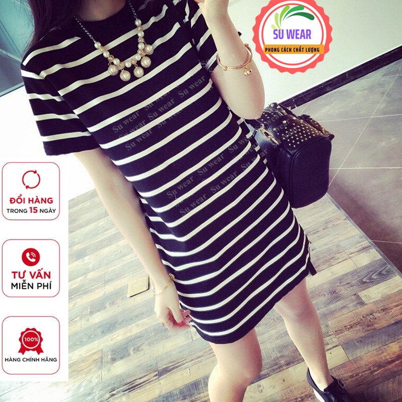 Đầm Sọc ngang Công Sở Trẻ Trung Váy Đi Dự Tiệc Cưới Hàn Quốc Nữ Cao Cấp, Vải Cotton, Thiết Kế Cao Cấp, Màu Đen Trắng | BigBuy360 - bigbuy360.vn