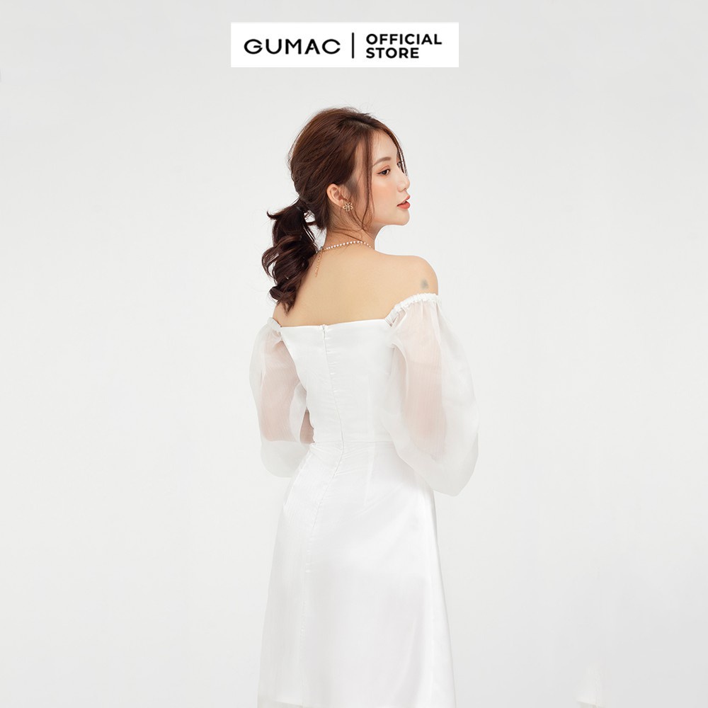 [Mã WABRGU50 giảm 10% đơn 250K] Đầm xòe nữ xếp ngực cổ U màu trắng hở vai quyến rũ GUMAC DB5110 | BigBuy360 - bigbuy360.vn