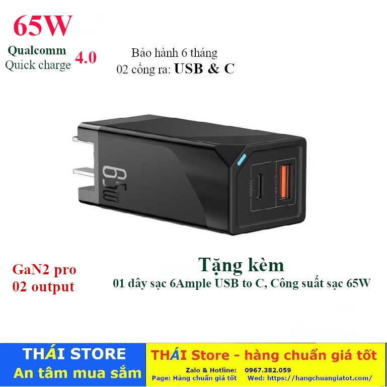 Củ sạc SIÊU nhanh Quick Charge 3.0 Chính hãng Remax, RP-U73, công suất 65W - 01 cổng ra USB, 01 Cổng type C (mã SA22)