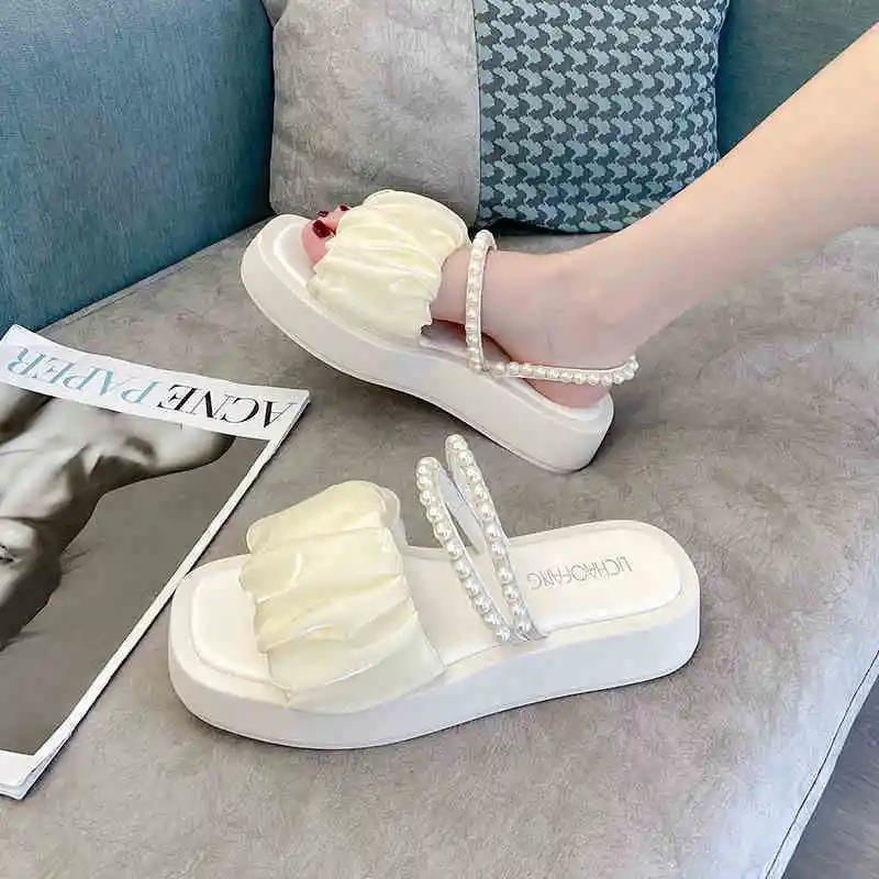 Dép ngọc trai Dép cài quai đế dày thời trang mùa hè phong cách mới dành cho nữ