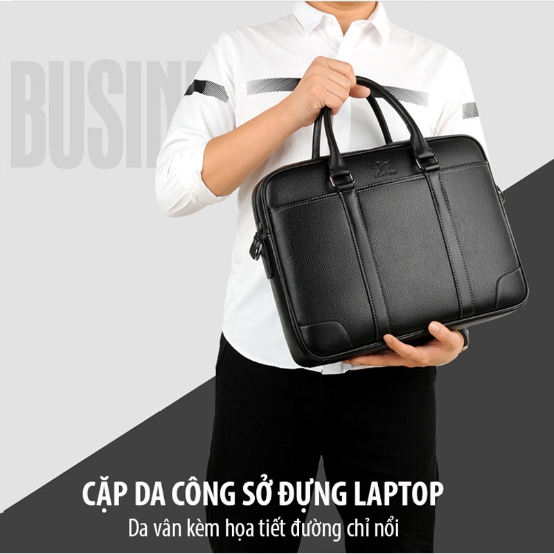 Cặp da công sở đựng Laptop BADENROO họa tiết đường chỉ nổi sang trọng