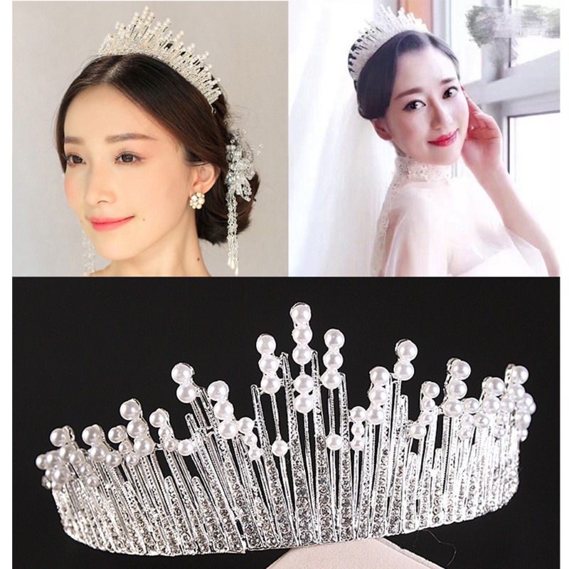 Vương miện đính đá và ngọc trai nhân tạo phong cách vintage cho cô dâu tùy chọn màu sắc