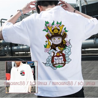 Áo Thun Tay Lỡ Nam_Nữ Unisex Mèo Samurai Siêu Ngầu