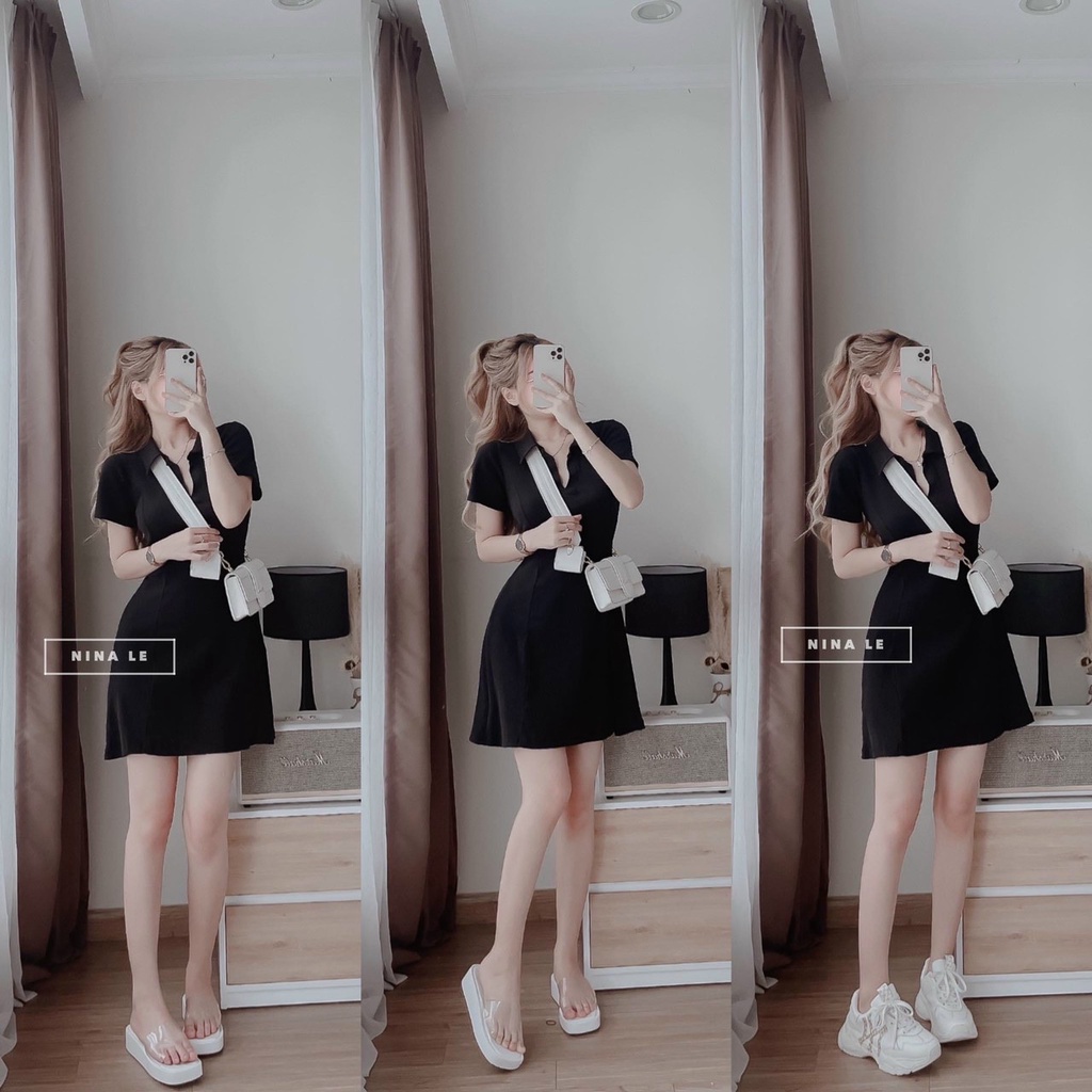 Đầm váy nữ body thun gân cổ chữ V đơn giản, xinh xắn dễ phối phụ kiện dành cho các nàng đi chơi, dự tiệc