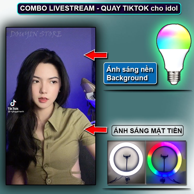 Đèn livestream rbg 16 triệu màu quay TIKTOK, 16CM,20CM,26CM,33CM đổi nhiều màu sắc