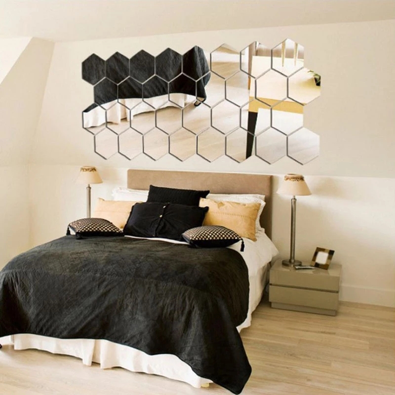12 Miếng dán tường acrylic tráng gương hình lục giác 3d độc đáo