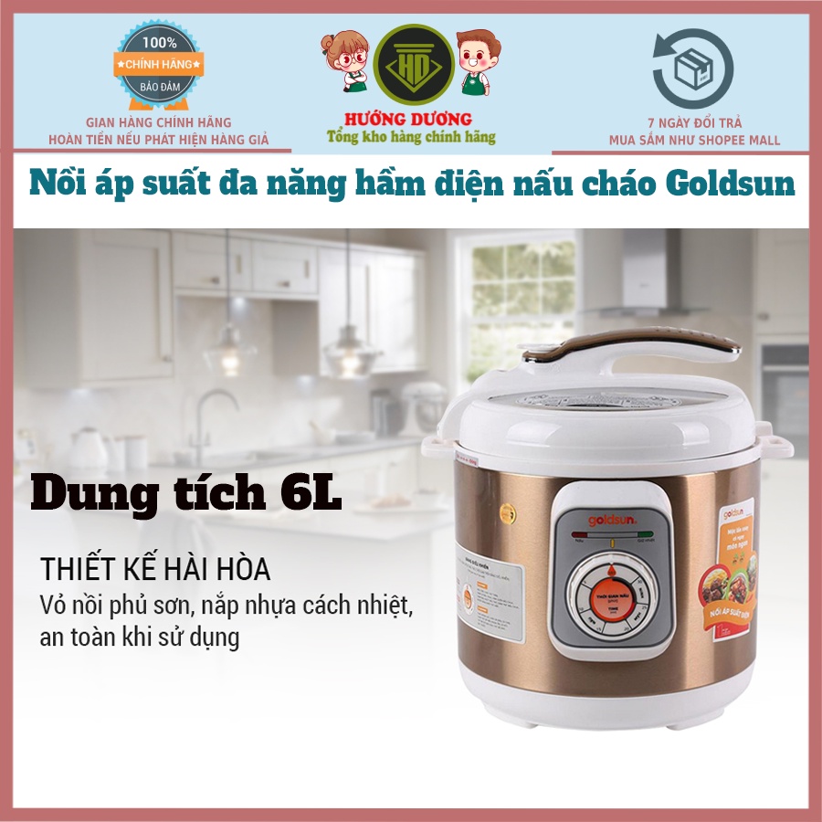 Nồi áp suất điện - Nồi áp suất GOLDSUN đa năng hầm điện nấu cháo 6 lít EP-GHP60G hẹn giờ