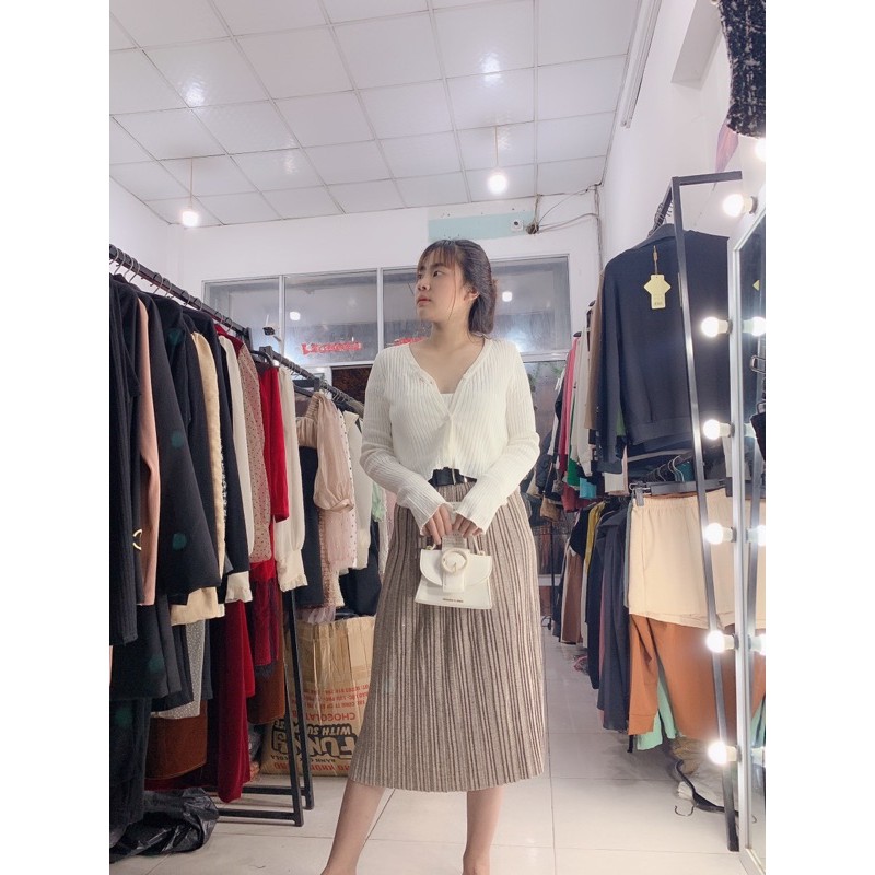 CHÂN VÁY DẠ NHŨ MIDI KÈM ĐAI NƠ