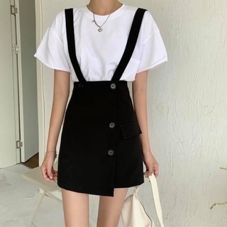 Chân váy yếm nữ hai dây dáng chữ a ngắn trơn có túi - Order taobao quảng châu