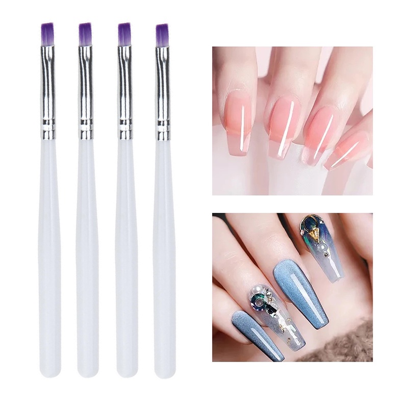 Cọ Vẽ Móng Tay Nghệ Thuật Acrylic Pha Lê Màu Tím Thời Trang Có Tay Cầm Màu Trắng