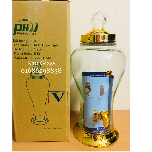 Bình sâm, bình thủy tinh 5 Lít vòi - ko vòi [hàng có sẵn]