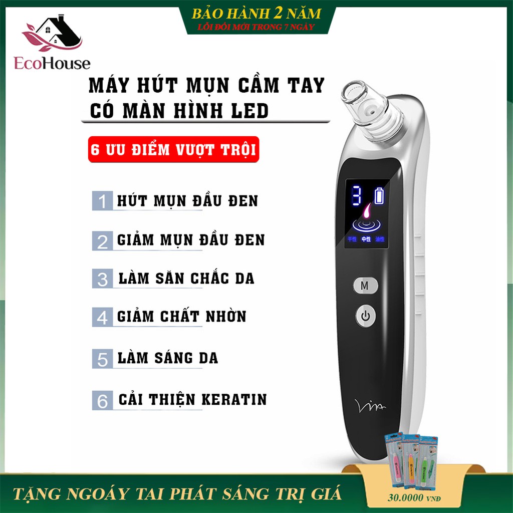 Máy hút mụn cầm tay, máy hút mụn cầm tay có đèn led, siêu tiện lợi, an toàn cho da mặt, bảo hành 1 năm