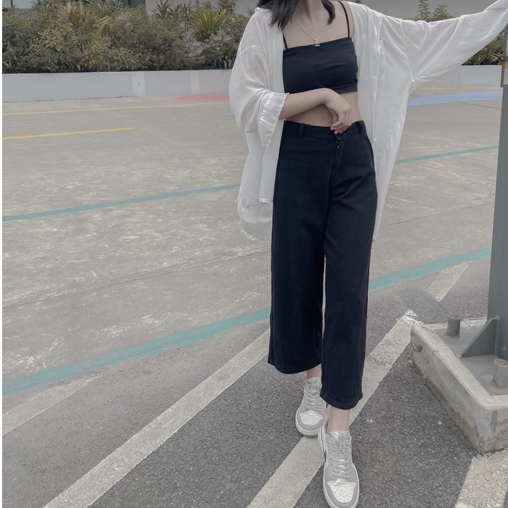 Quần jean cạp cao ống rộng, quần jean form lỡ J19