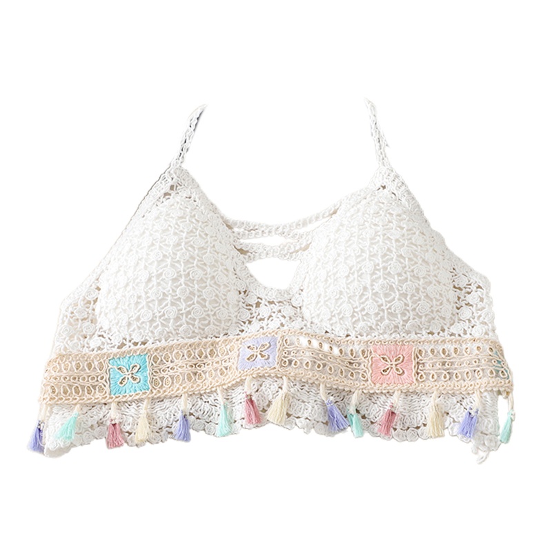 Áo Bikini Hai Dây Đan Móc Phối Tua Rua Màu Sắc Kẹo Ngọt Quyến Rũ Dành Cho Nữ