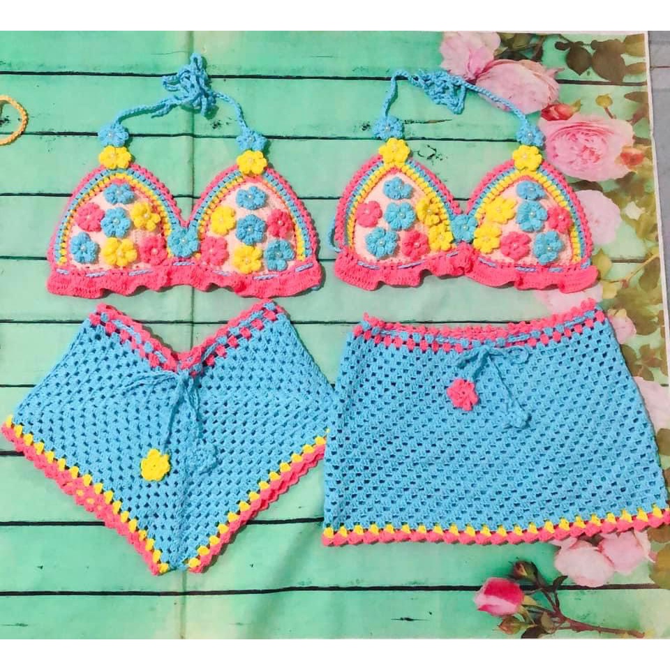 SET  ÁO HOA  LEN MÓC HANDMADE SIÊU ĐẸP SB105, bikini len