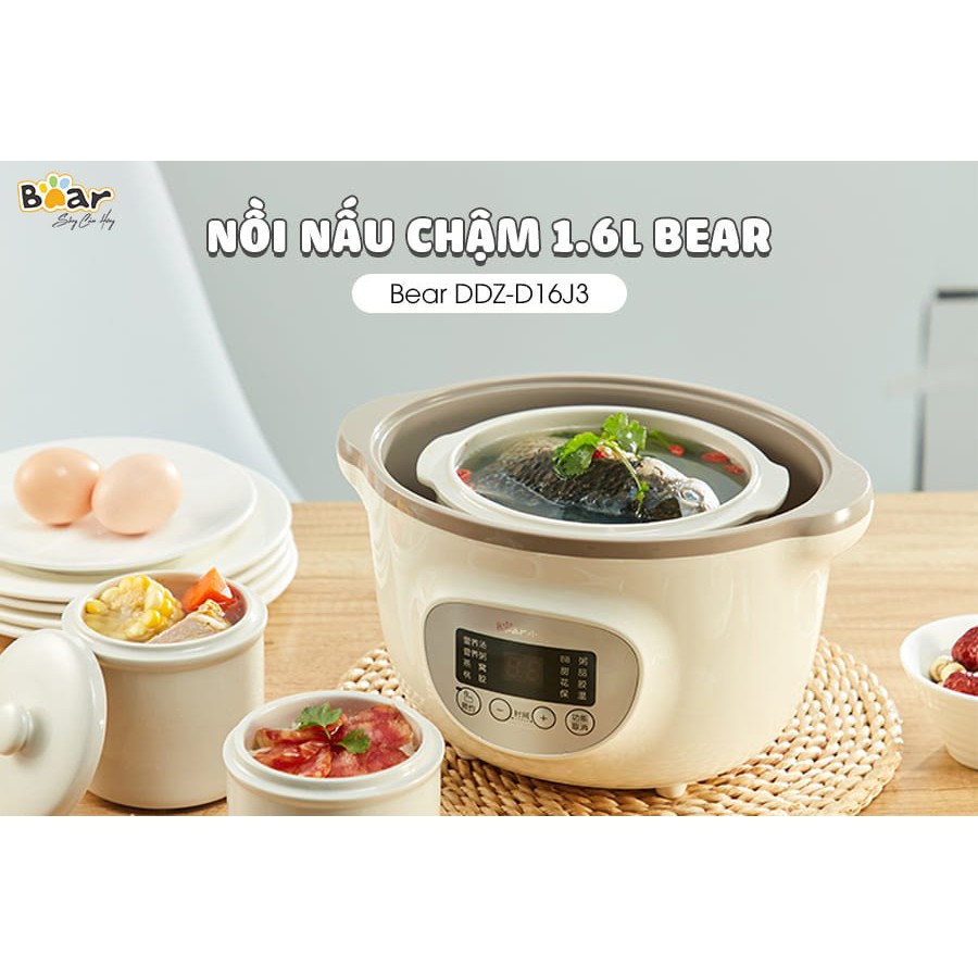 HÀNG CHÍNH HÃNGNồi Nấu Cháo Cho Bé_Nồi Nấu Chậm_Hầm Cháo Đa Năng, Kèm Lồng Hấp_BEAR Dung Tích 1,6L - Bảo Hành 12 Tháng