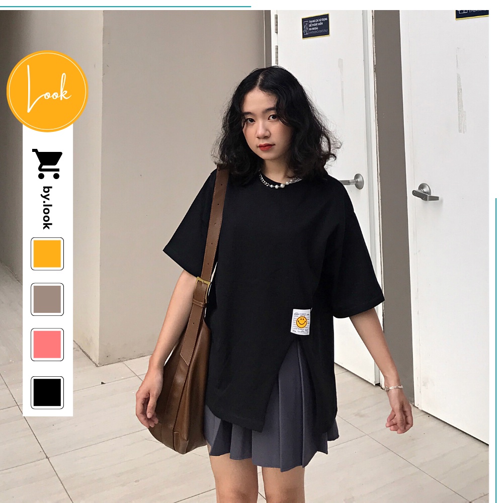 Áo thun xẻ tà Unisex LM Basic Tee phông trơn nữ tay lỡ Freesize form rộng Hàn Quốc | BigBuy360 - bigbuy360.vn