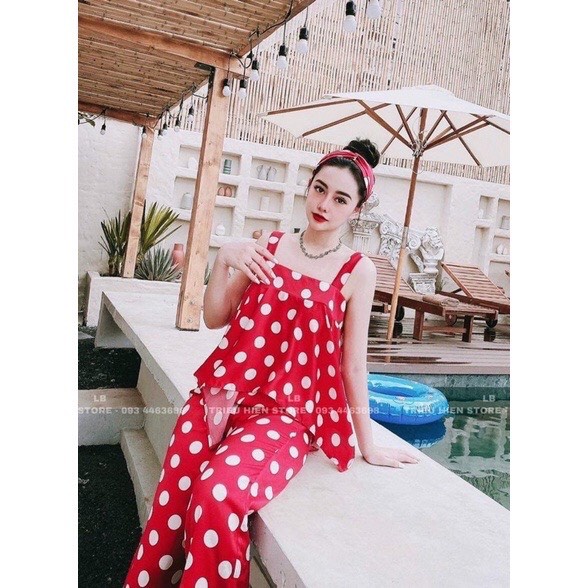 Set Bộ Bigsize Chấm Bi 2 Dây Quần Lửng Qua Gối Chấy Mềm Mát Hàng May Kỹ Size 50-95kg | BigBuy360 - bigbuy360.vn