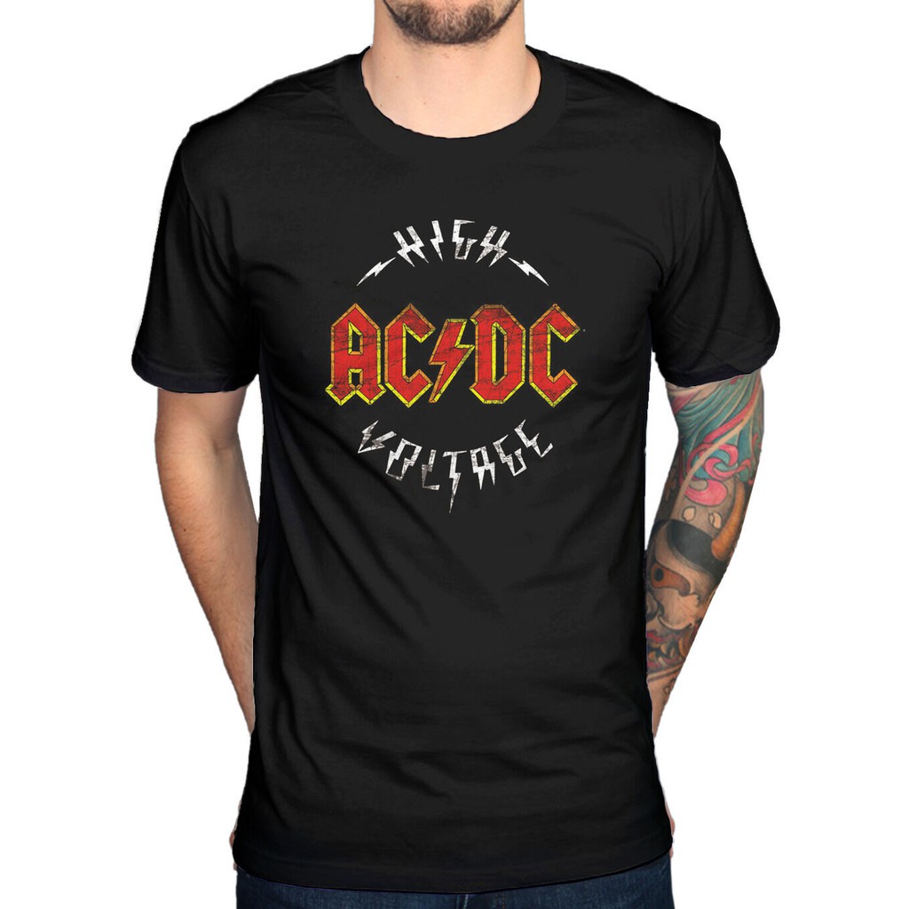 Acdc Stretchable High Voltage Thin Those About To Cotton Rock Back In Fashionable Dirty Deeds Album Cover Rock Band Music Merch Men's O Neck T Shirts