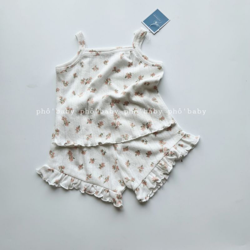 Bộ hai dây bé gái vải cotton Hàn độ co giãn tốt, mềm mại cho bé